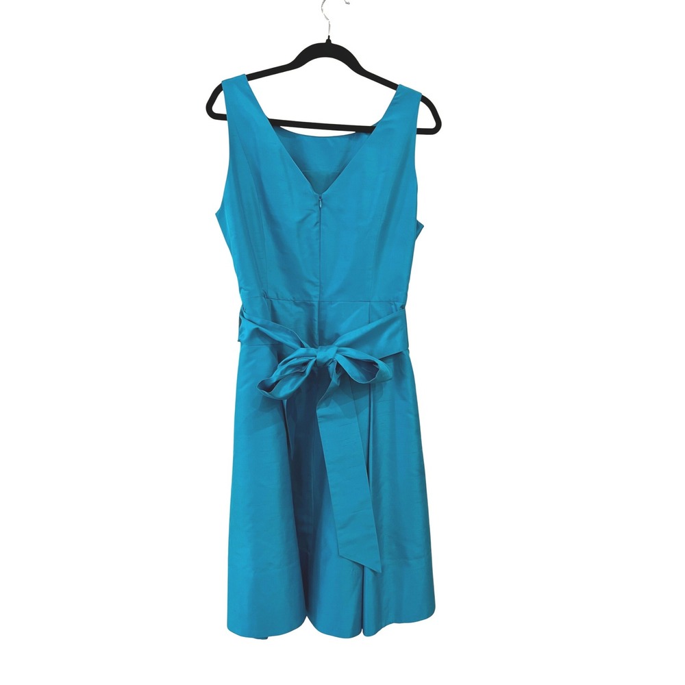 Talbots 100% Silk Sleeveless Fit Flare Dress Peacock Blue Sash NWT Size 18 - Picture 2 of 8